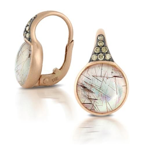 18k Rose Gold Earring With Brown Diamond And Rutilated Quartz Over White Mother Pearl - E6143BRQ