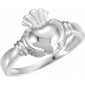 18K White Claddagh Ring Size 7 - 50296:273167:P