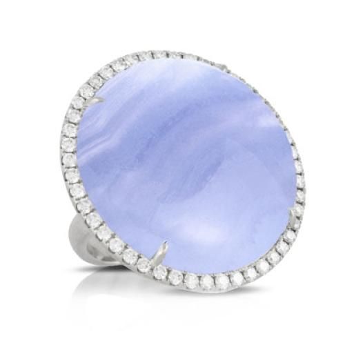 18k White Diamond Ring With Blue Lace Agate - R8681LA