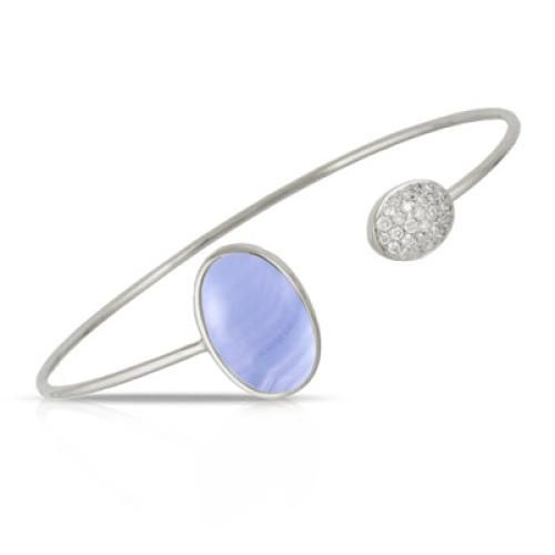 18k White Gold Diamond Bangle With Blue Lace Agate - B6789LA