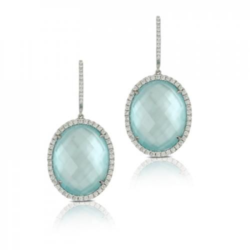 18k White Gold Diamond Earring With Blue Topaz Over White Mother Of Pearl - E5916MPBT