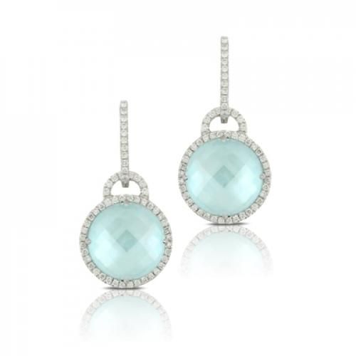 18k White Gold Diamond Earring With Blue Topaz Over White Mother Of Pearl - E6241MPBT