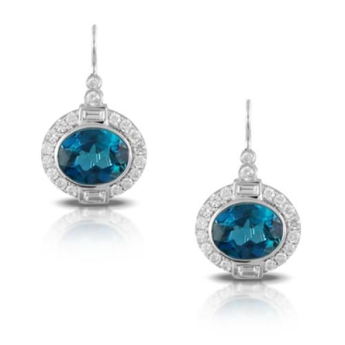 18k White Gold Diamond Earring With London Blue Topaz - E8734LBT