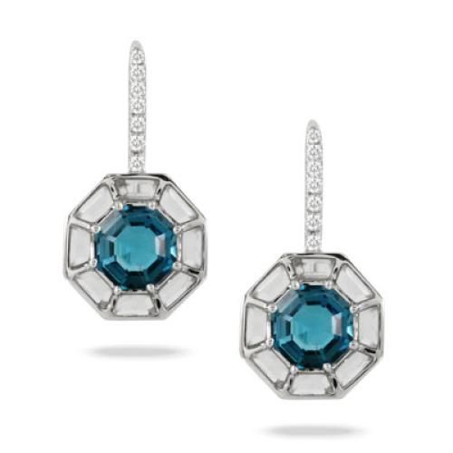 18k White Gold Diamond Earring With White Topaz And London Blue Topaz - E9419LBT