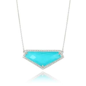 18k White Gold Diamond Necklace With White Topaz Over Turquoise - N7008TQ