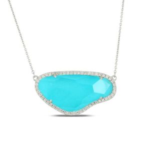 18k White Gold Diamond Necklace With White Topaz Over Turquoise - N7140TQ
