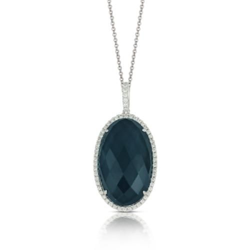 18k White Gold Diamond Pendant With Blue Topaz Topaz Over Hematite - P5733BTHM-1