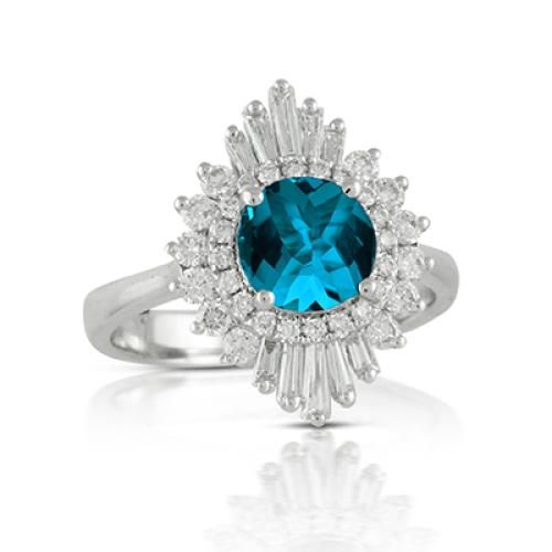 18k White Gold Diamond Ring With Sky Blue Topaz - LB209BT