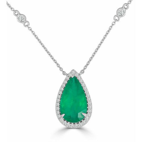 18K White Gold Emerald and Diamond Pendant