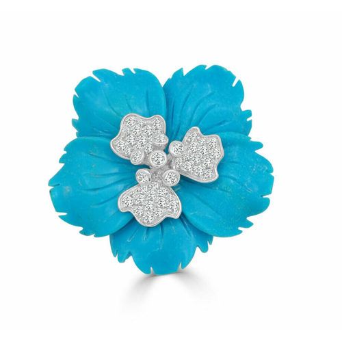 18K White Gold Flower Turquoise and Diamond One of Kind Pendant