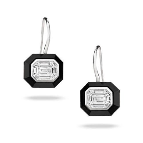 18k White Gold Invisible Set Diamond Earring With Black Onyx - E9170BO-1