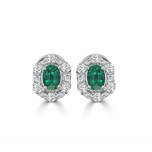 18K White Gold Oval Emerald Studs