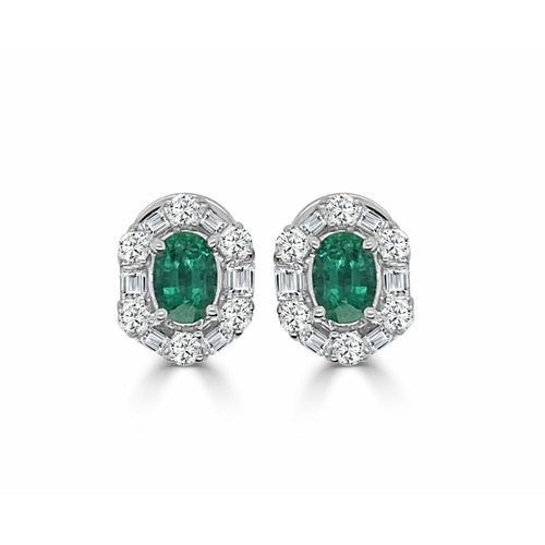 18K White Gold Oval Emerald Studs
