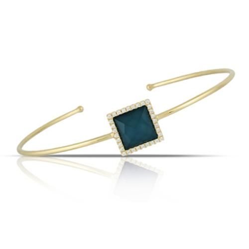 18k Yellow Gold Diamond Bangle With Light Blue Topaz Over Hematite - B6796BTHM