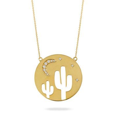 18k Yellow Gold Diamond Desert Cactus Necklace (22.5mm)  - N10119