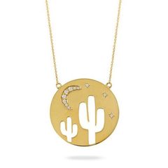 18k Yellow Gold Diamond Desert Cactus Necklace (22.5mm)  - N10119