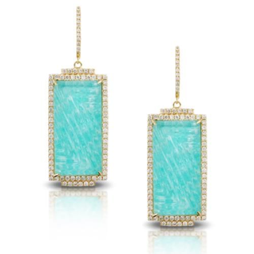 18k Yellow Gold Diamond Earring With Carved Clear Quartz Over Amazonite - E8815AZ-A