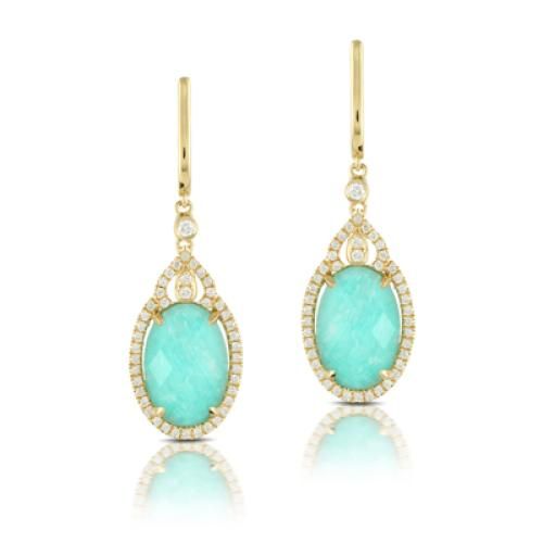 18k Yellow Gold Diamond Earring With Clear Quartz Over Amazonite All White Diamond - E6300AZ-1