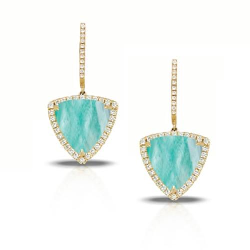 18k Yellow Gold Diamond Earring With Clear Quartz Over Amazonite - E7694AZ