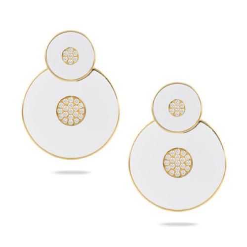 18k Yellow Gold Diamond Earring With White Agate - E9859WA