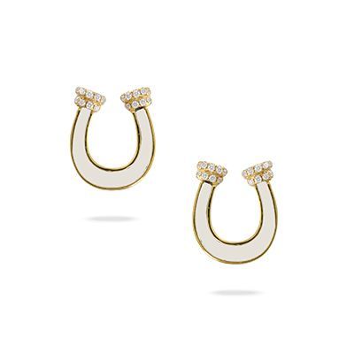 18k Yellow Gold Diamond Horseshoe Earring With White Mother Of Pearl  - E10053WMP