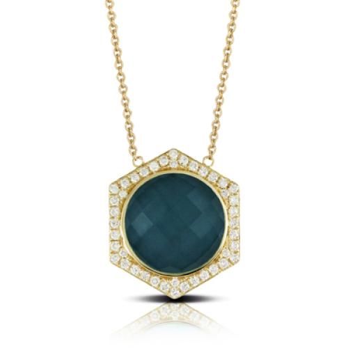 18k Yellow Gold Diamond Necklace With Blue Topaz Over Hematite - N8509BTHM