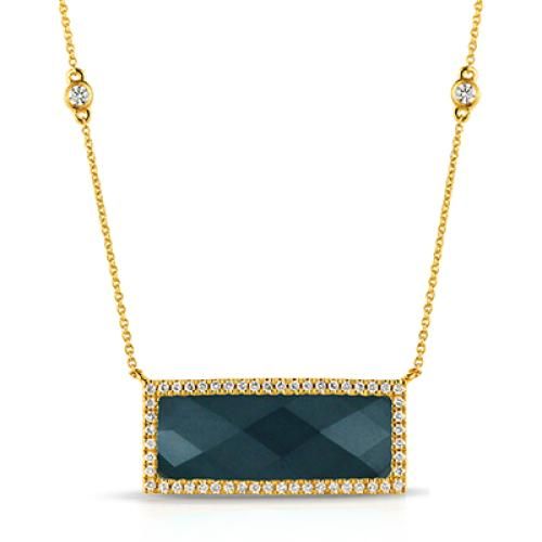 18k Yellow Gold Diamond Necklace With Swiss Blue Topaz Over Hematite - N6798BTHM