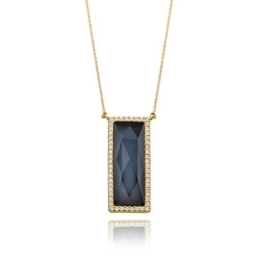 18k Yellow Gold Diamond Necklace With Swiss Blue Topaz Over Hematite - N7055BTHM