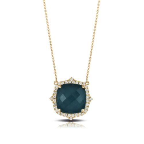 18k Yellow Gold Diamond Necklace With Swiss Blue Topaz Over Hematite - N7441BTHM