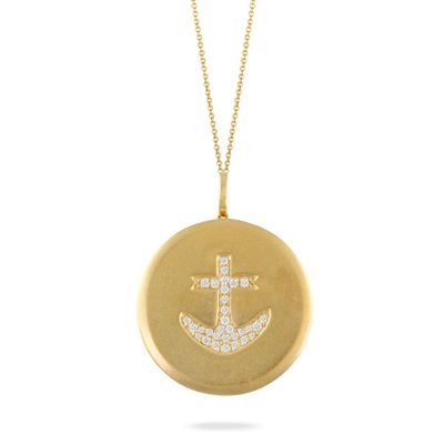 18k Yellow Gold Diamond Maritime Pendant In Satin Finish (25 Mm)  - P10025