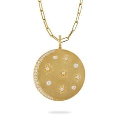 18k Yellow Gold Diamond Pendant In Satin Finish (25 Mm)  - P10032