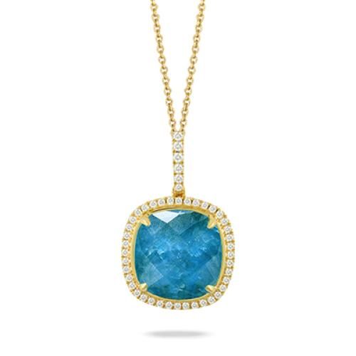 18k Yellow Gold Diamond Pendant With Clear Quartz Over Apatite - P6112AP
