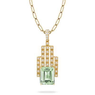 18k Yellow Gold Diamond Pendant Only, No Chain, Green Amythist - P9657GAM-1