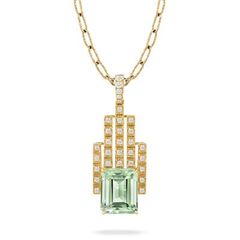 18k Yellow Gold Diamond Pendant Only, No Chain, Green Amythist  - P9657GAM-1