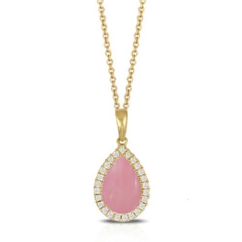 18k Yellow Gold Diamond Pendant With Pink Opal - P7106PO