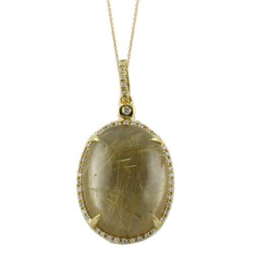 18k Yellow Gold Diamond Pendant With Rutilated Quartz Over White Mother Of Pearl - P5400RQMP