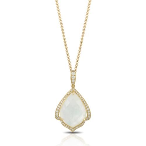 18k Yellow Gold Diamond Pendant With White Topaz Over White Mother Of Pearl - P6892WMP