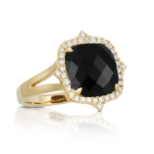 18k Yellow Gold Diamond Ring With Black Onyx - R7441BO