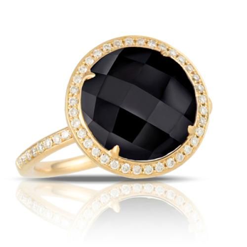 18k Yellow Gold Diamond Ring With Blax Onyx - R6264BO