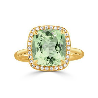 18k Yellow Gold Diamond Ring With Green Amethyst Center Stone  - R3780GAM-1