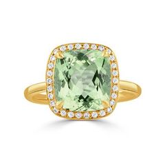 18k Yellow Gold Diamond Ring With Green Amethyst Center Stone  - R3780GAM-1