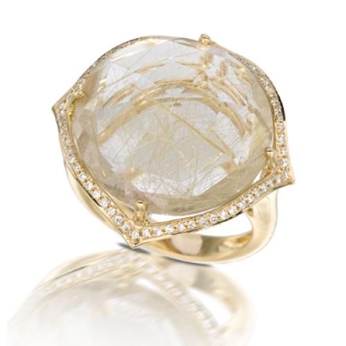 18k Yellow Gold Diamond Ring With Ruliated Quartz - R5993RQ