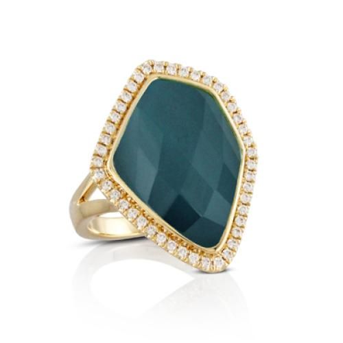 18k Yellow Gold Diamond Ring With Swiss Blue Over Hematite - R7720BTHM