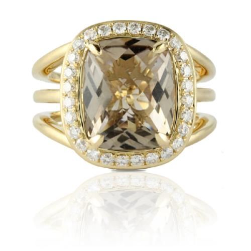 18k Yellow Gold Diamond Ring With White Topaz Over Rutilated Quartz - R6046RQ