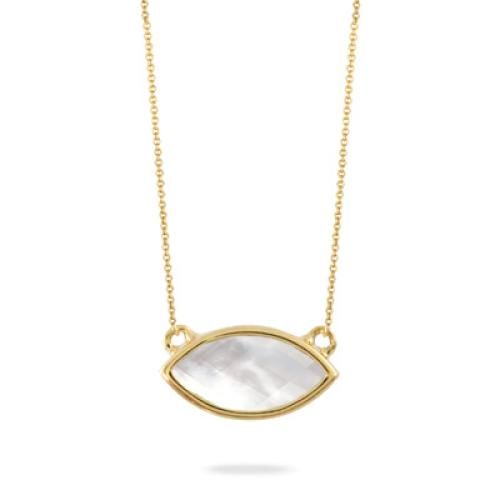 18k Yellow Gold Necklace With Clear Quartz Over White Mother Of Pearl  - N10141WMP