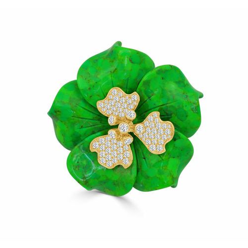 18K Yellow Gold Turquoise and Diamond Flower Pendant