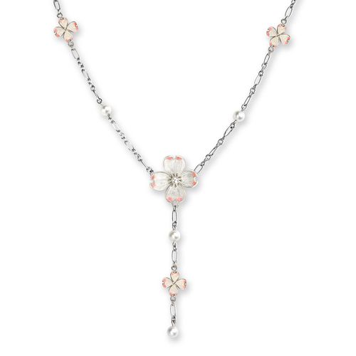 19-inch White Dogwood Sterling Silver Necklace-Akoya and Freshwater Pearls 19 Inches  - NN0465A