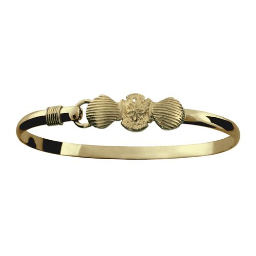 2 Scallop 1 Sand Dollar Hook Bracelet - 14K Yellow Gold 4mm 7.5 Inch
