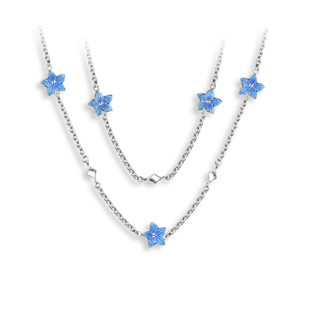 20-inch Blue Flower Necklace-White Sapphires  Sterling Silver - NN0588B