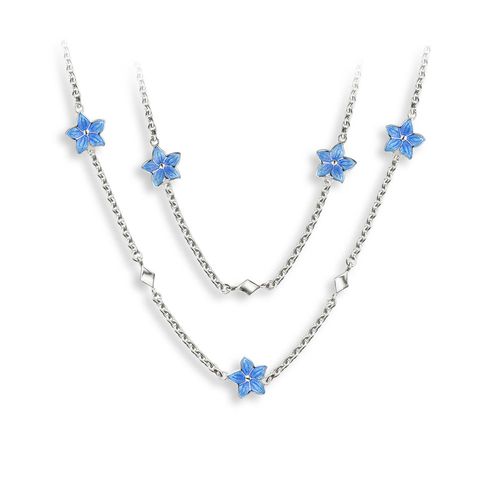 20-inch Blue Flower Necklace-White Sapphires  Sterling Silver - NN0588B